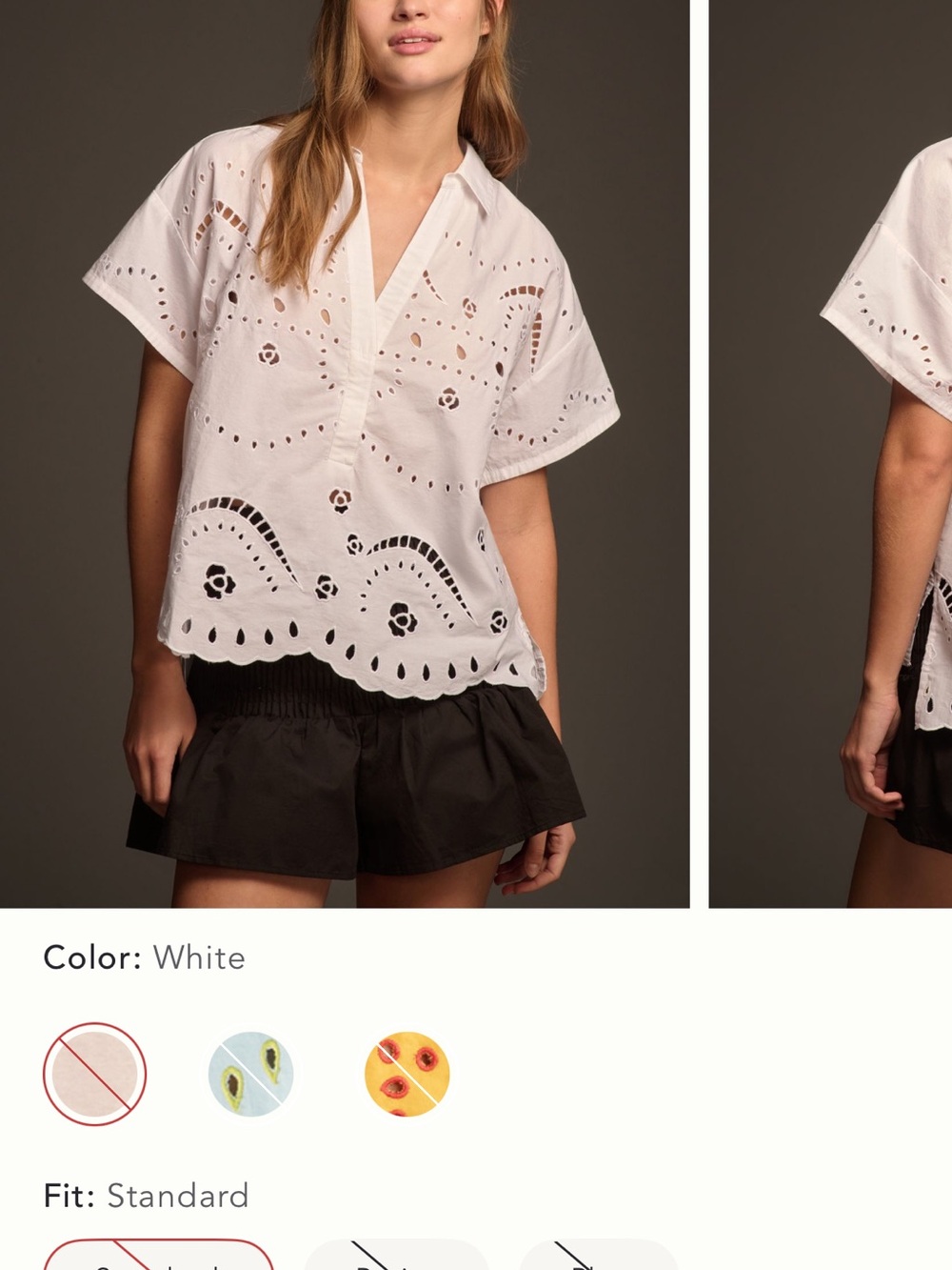 Anthropologie White Eyelet Split-Neck Short Sleeve Tunic